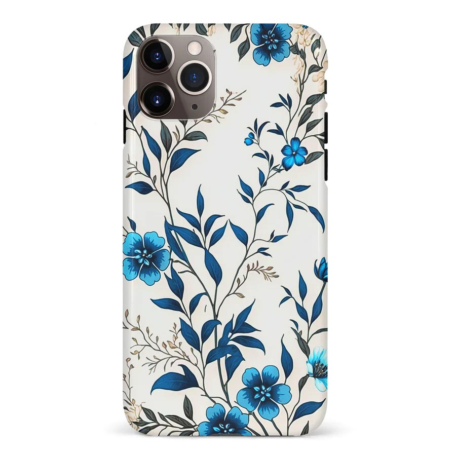 iPhone 11 Pro Max Blue Hibiscus Phone Case in White
