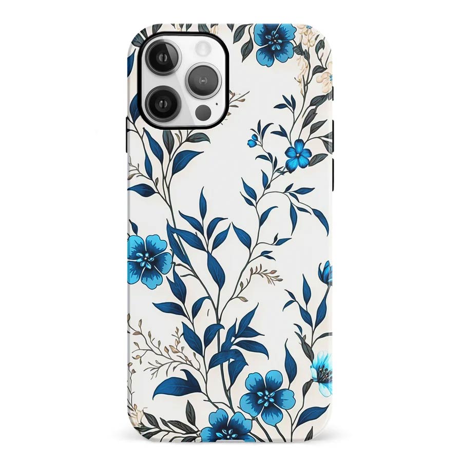 iPhone 12 Blue Hibiscus Phone Case in White