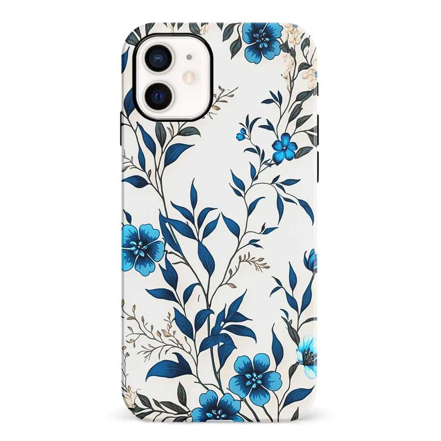 iPhone 12 Mini Blue Hibiscus Phone Case in White