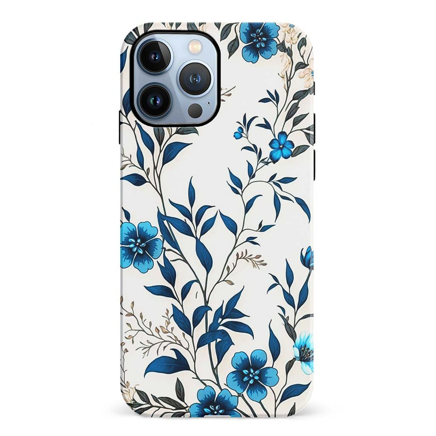 iPhone 12 Pro Blue Hibiscus Phone Case in White