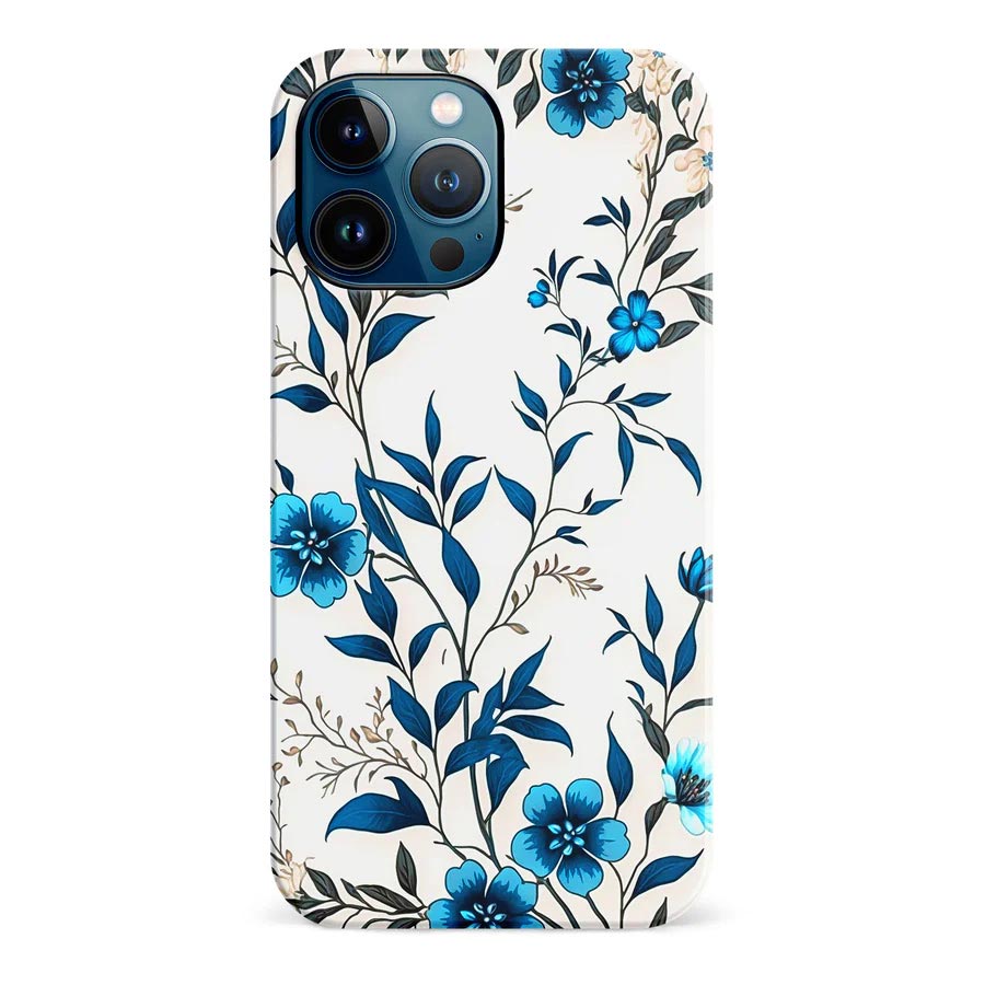 iPhone 12 Pro Max Blue Hibiscus Phone Case in White