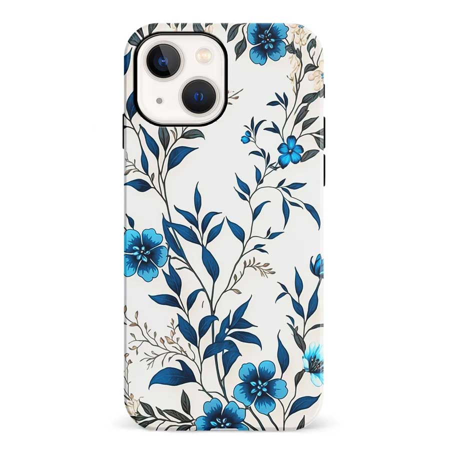 iPhone 13 Blue Hibiscus Phone Case in White