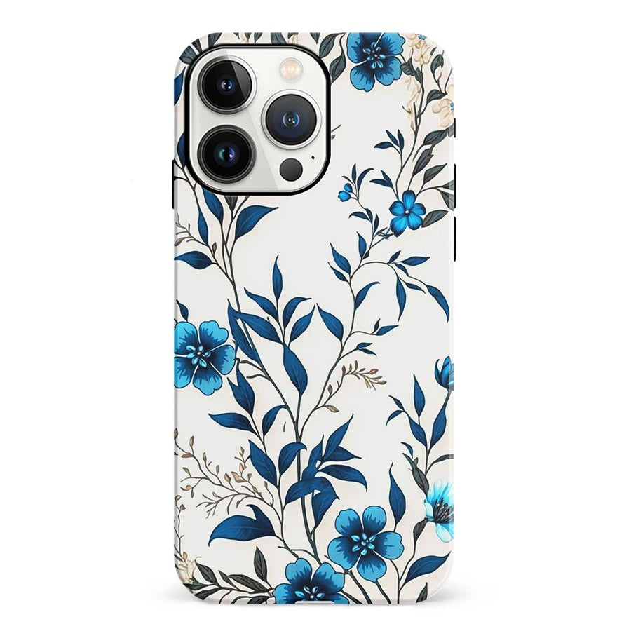 iPhone 13 Pro Blue Hibiscus Phone Case in White