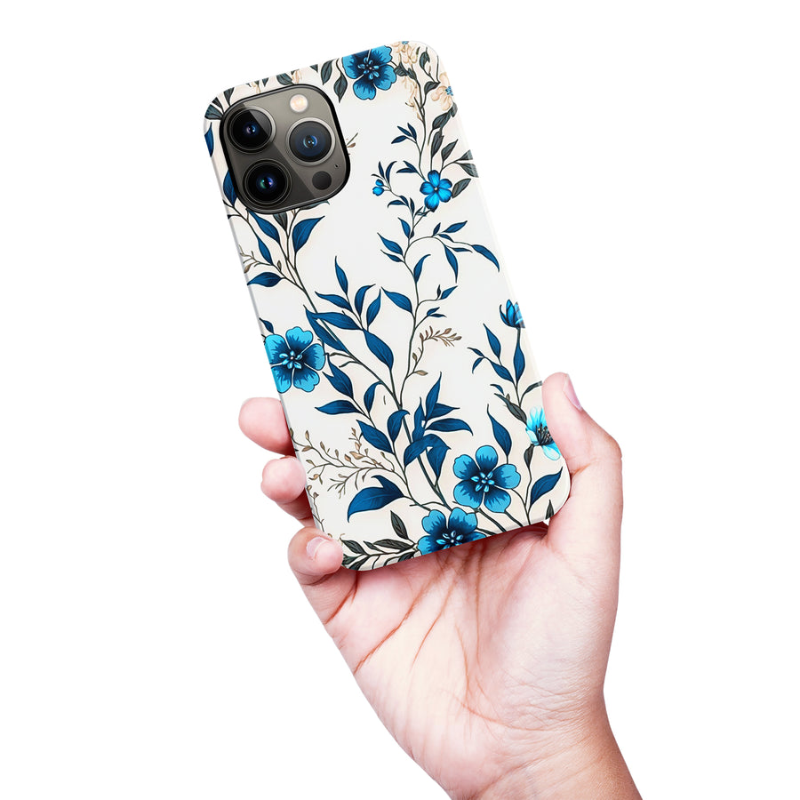 iPhone 13 Pro Max Blue Hibiscus Phone Case in White