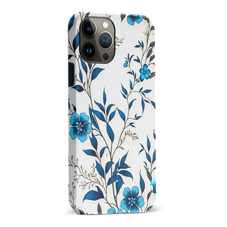 iPhone 13 Pro Max Blue Hibiscus Phone Case in White