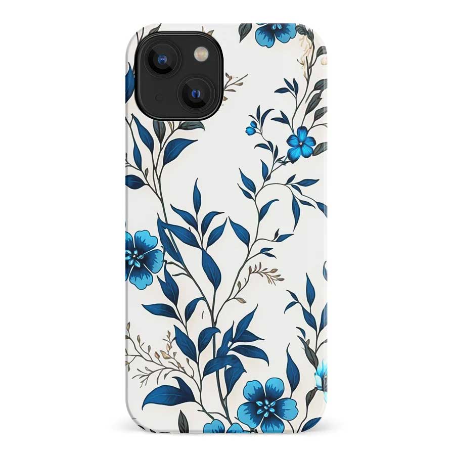 iPhone 14 Blue Hibiscus Phone Case in White