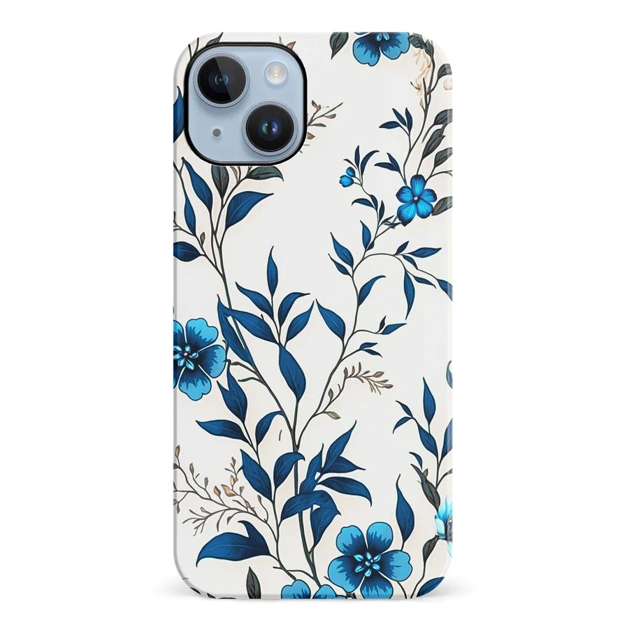 iPhone 14 Plus Blue Hibiscus Phone Case in White