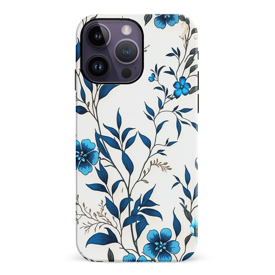 iPhone 14 Pro Max Blue Hibiscus Phone Case in White