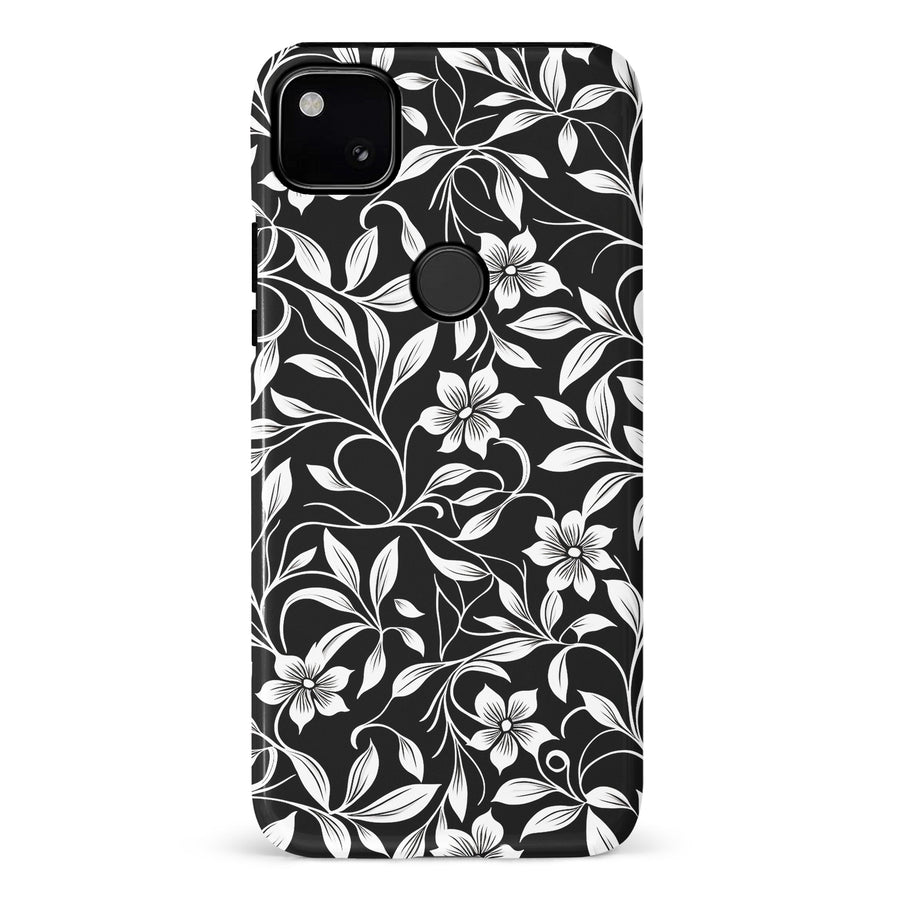 Google Pixel 4A Monochrome Floral Phone Case in Black and White