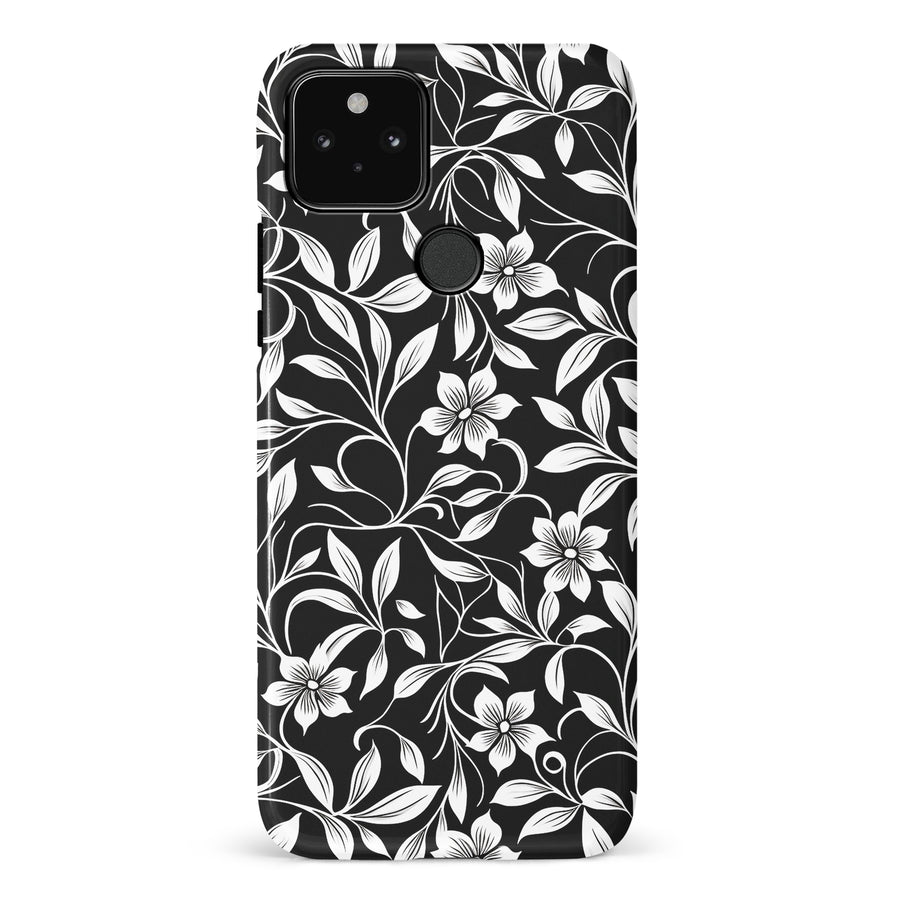 Google Pixel 5 Monochrome Floral Phone Case in Black and White