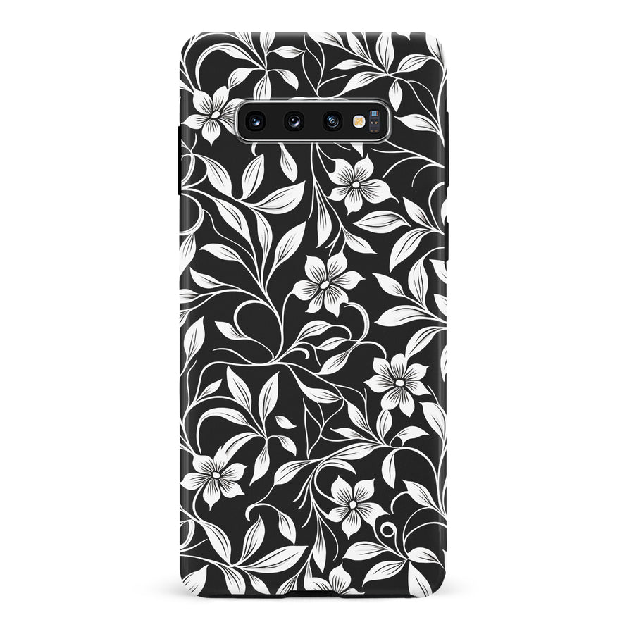 Samsung Galaxy S10 Monochrome Floral Phone Case in Black and White