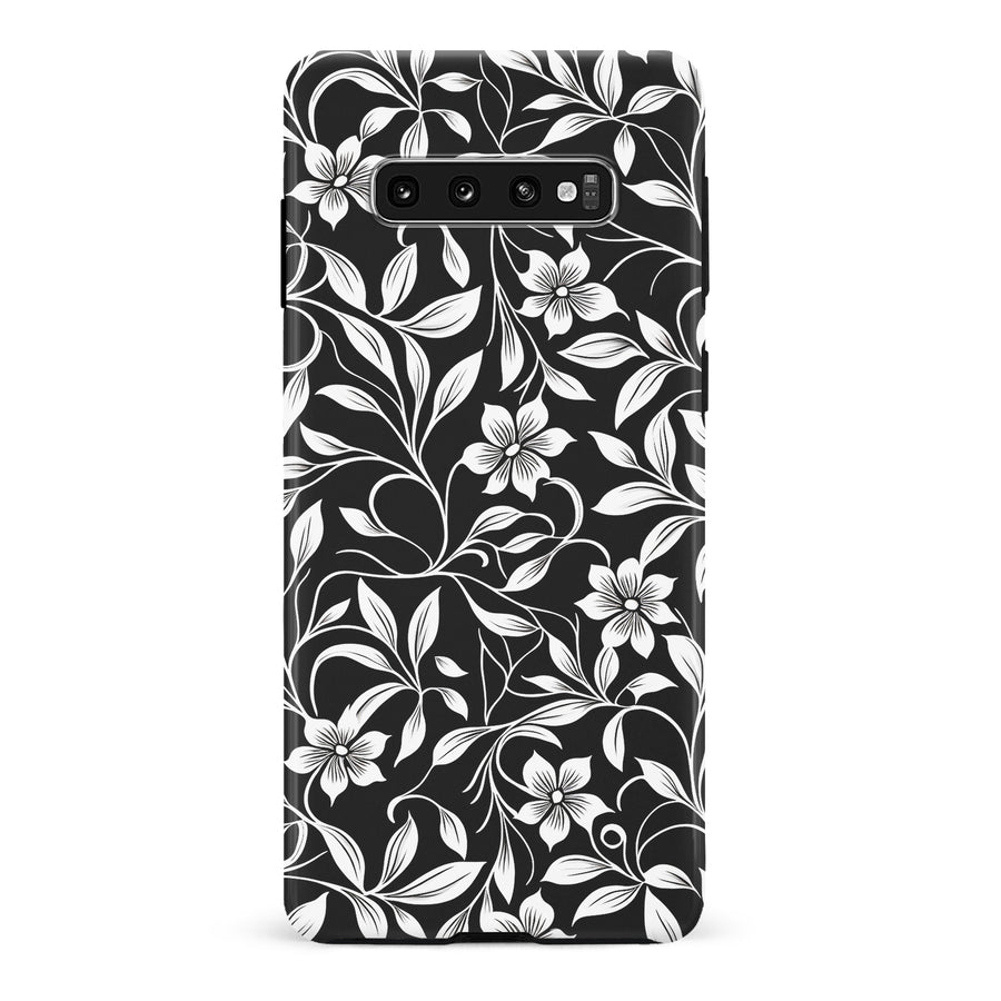 Samsung Galaxy S10 Plus Monochrome Floral Phone Case in Black and White