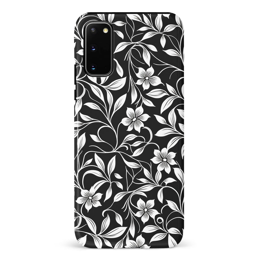 Samsung Galaxy S20 Monochrome Floral Phone Case in Black and White