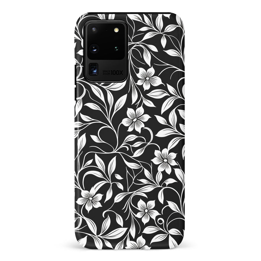 Samsung Galaxy S20 Ultra Monochrome Floral Phone Case in Black and White