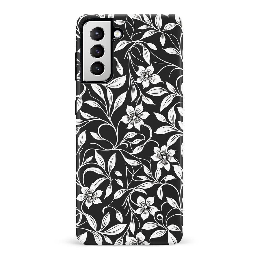 Samsung Galaxy S21 Monochrome Floral Phone Case in Black and White
