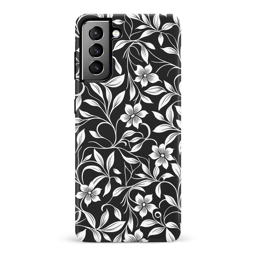 Samsung Galaxy S21 Plus Monochrome Floral Phone Case in Black and White