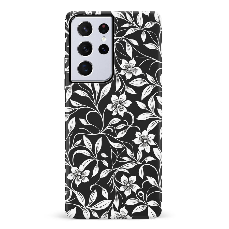 Samsung Galaxy S21 Ultra Monochrome Floral Phone Case in Black and White