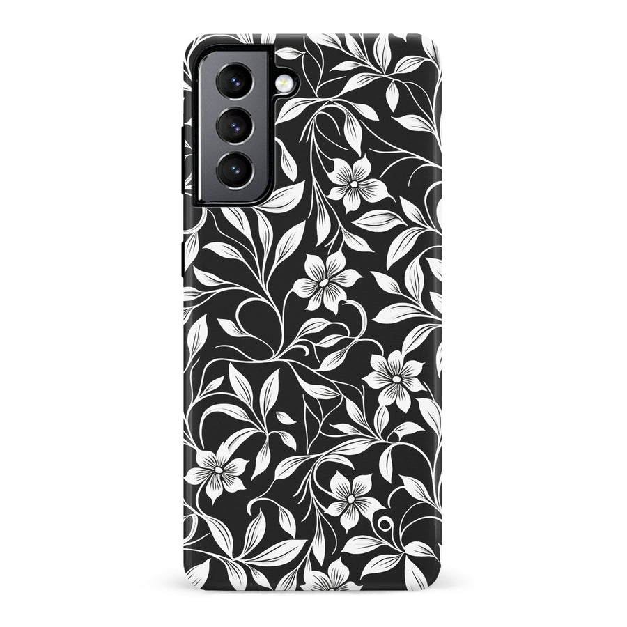 Samsung Galaxy S22 Monochrome Floral Phone Case in Black and White