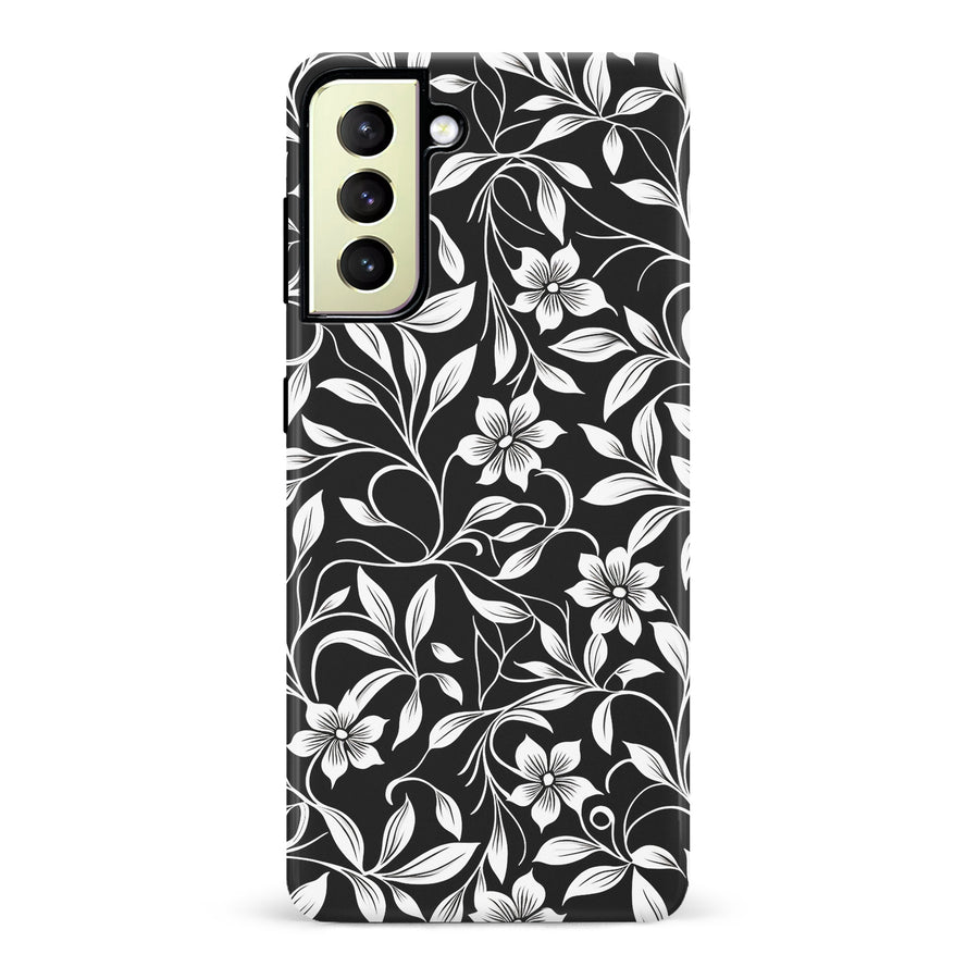 Samsung Galaxy S22 Plus Monochrome Floral Phone Case in Black and White