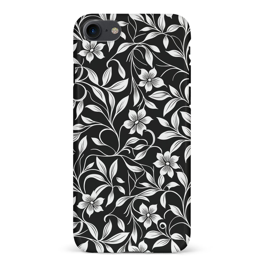 iPhone XR Monochrome Floral Phone Case in Black and White