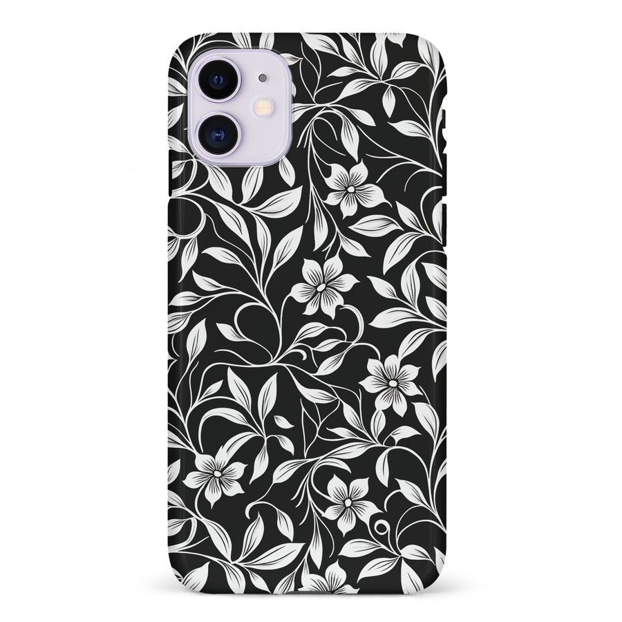 iPhone 11 Monochrome Floral Phone Case in Black and White