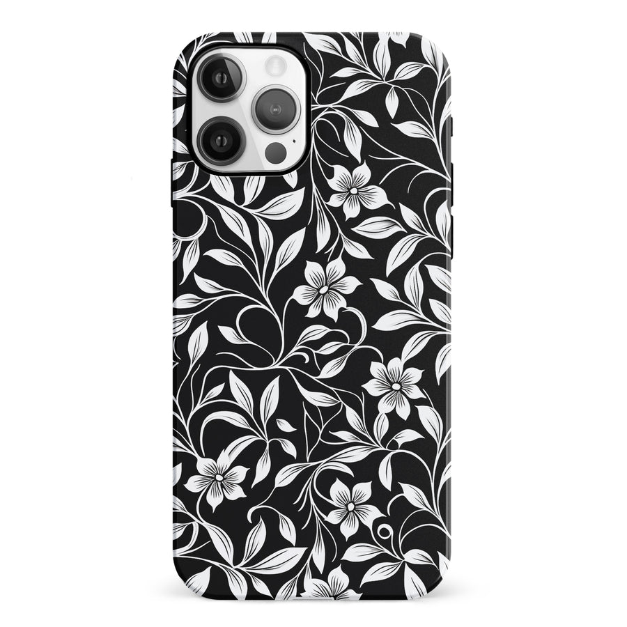 iPhone 12 Monochrome Floral Phone Case in Black and White