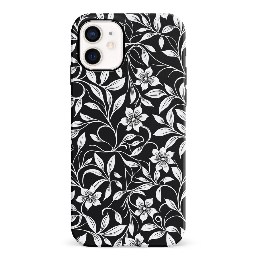 iPhone 12 Mini Monochrome Floral Phone Case in Black and White