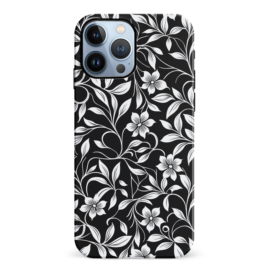 iPhone 12 Pro Monochrome Floral Phone Case in Black and White