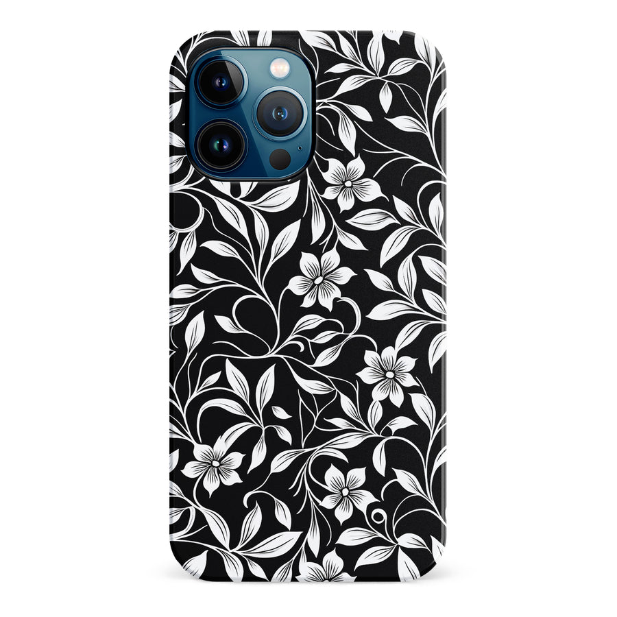 iPhone 12 Pro Max Monochrome Floral Phone Case in Black and White