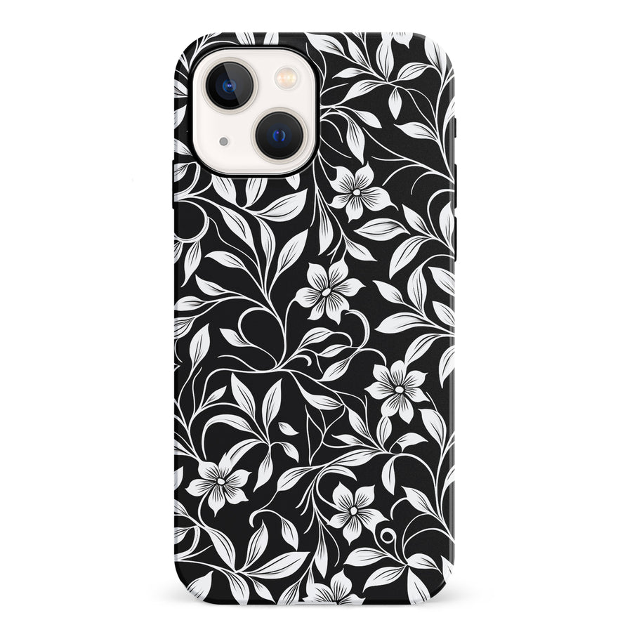 iPhone 13 Monochrome Floral Phone Case in Black and White
