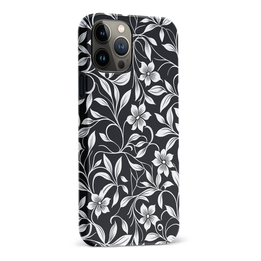 iPhone 13 Pro Max Monochrome Floral Phone Case in Black and White