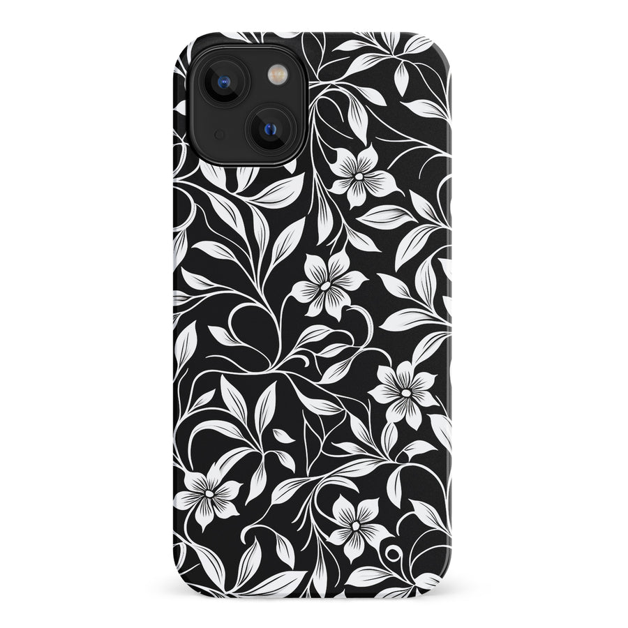 iPhone 14 Monochrome Floral Phone Case in Black and White