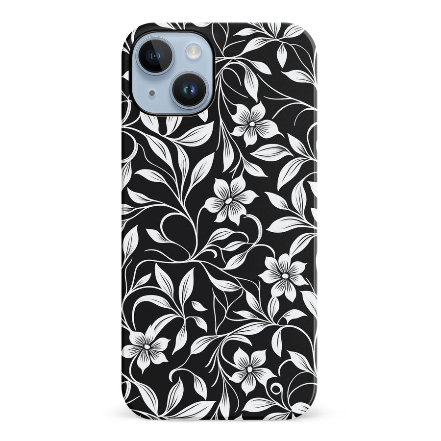 iPhone 14 Plus Monochrome Floral Phone Case in Black and White