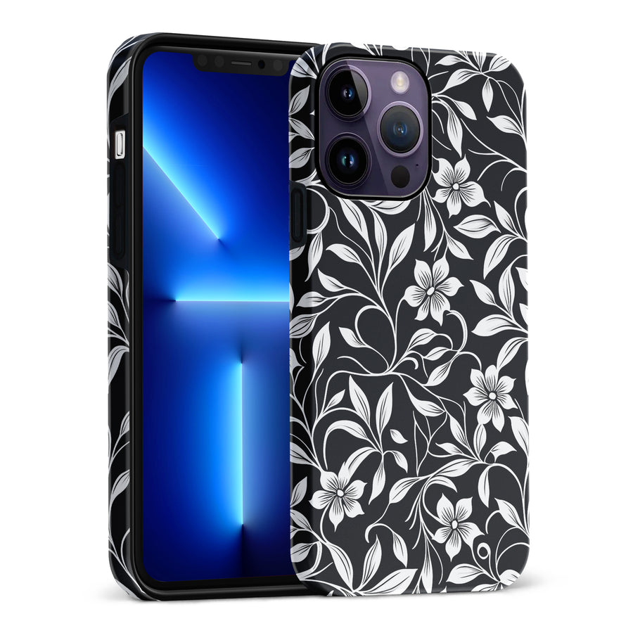iPhone 14 Pro Max Monochrome Floral Phone Case in Black and White