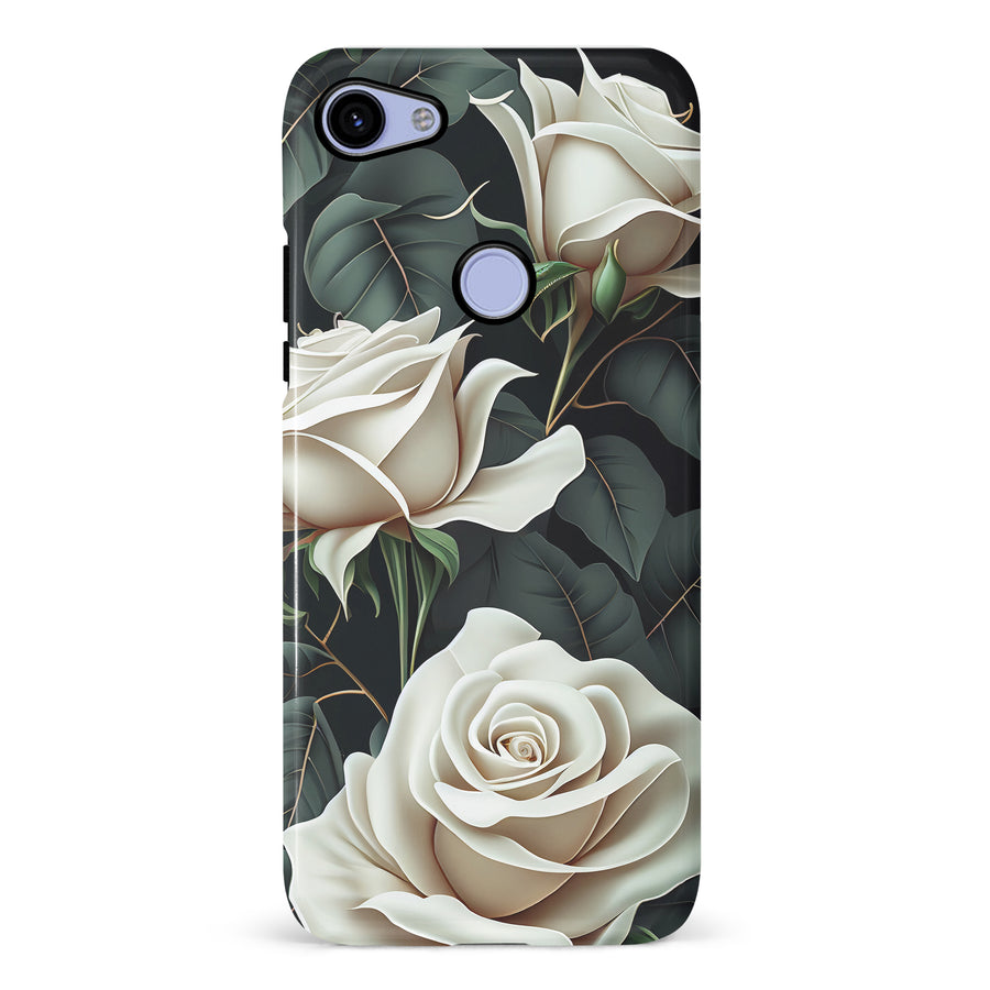 Google Pixel 3A XL White Roses Phone Case in Green
