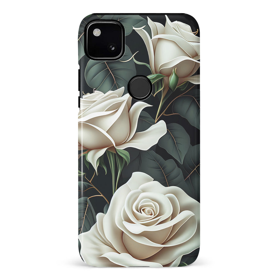 Google Pixel 4A White Roses Phone Case in Green