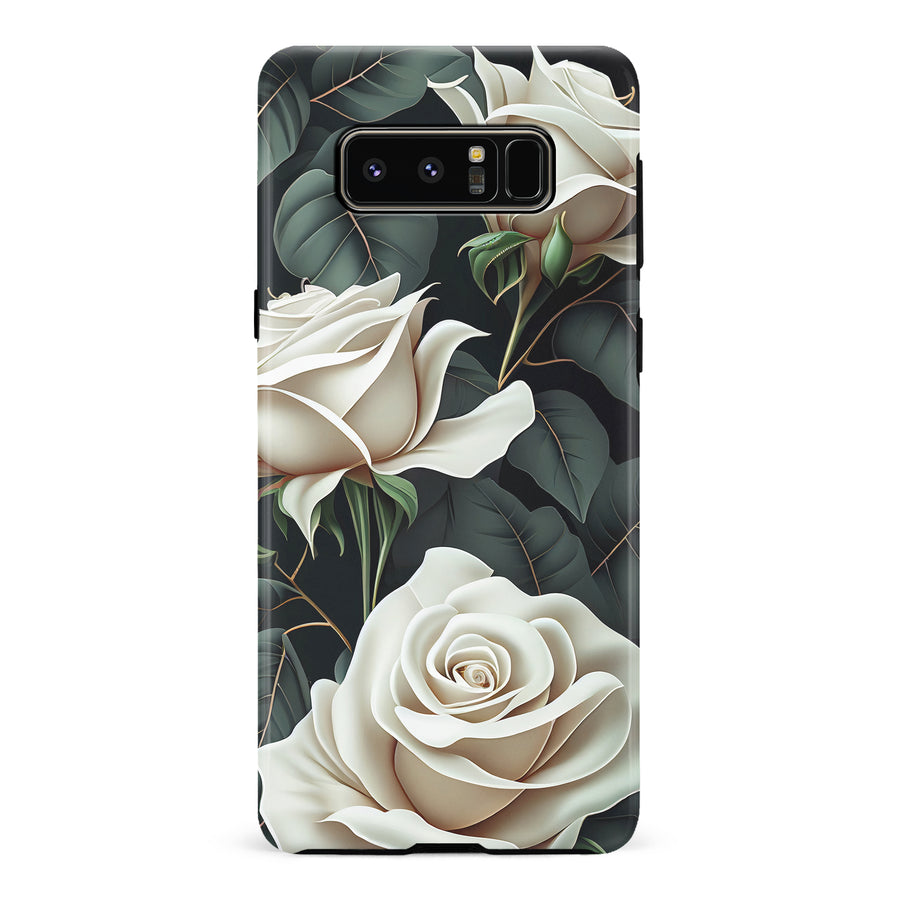 Samsung Galaxy Note 8 White Roses Phone Case in Green