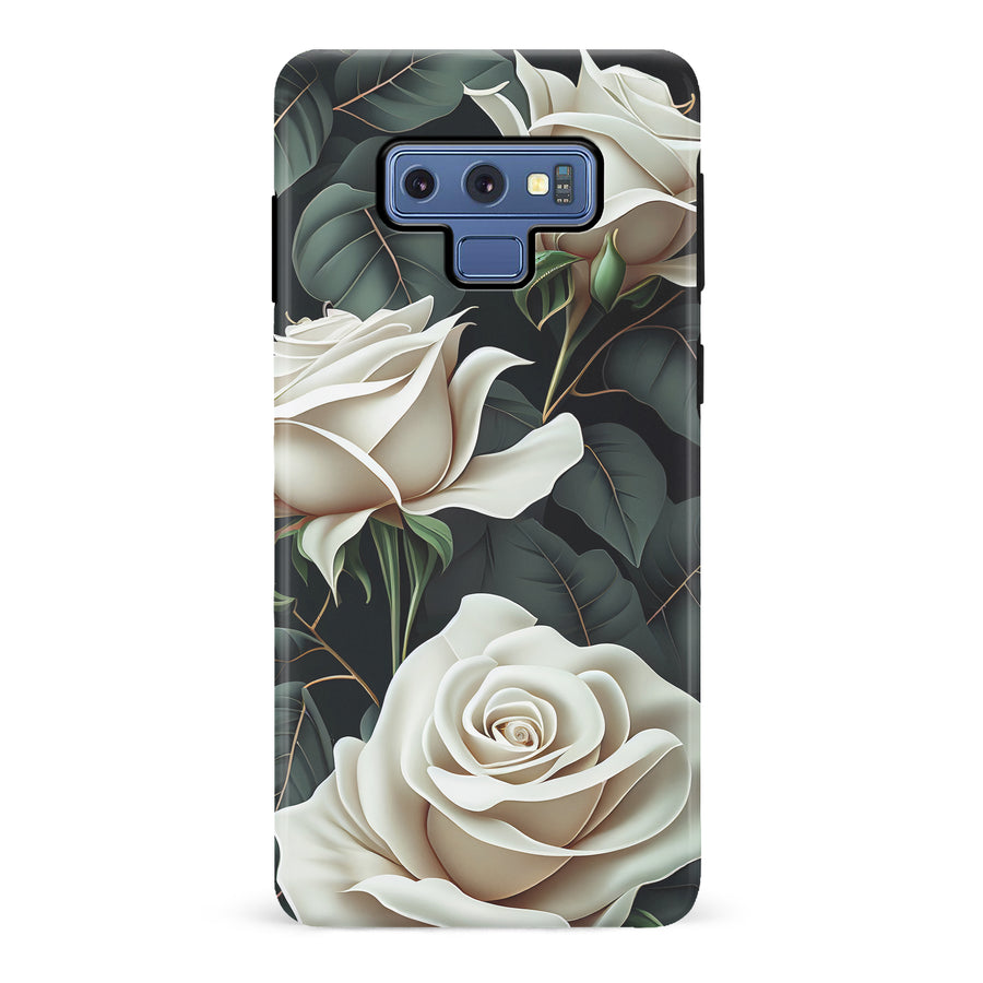 Samsung Galaxy Note 9 White Roses Phone Case in Green