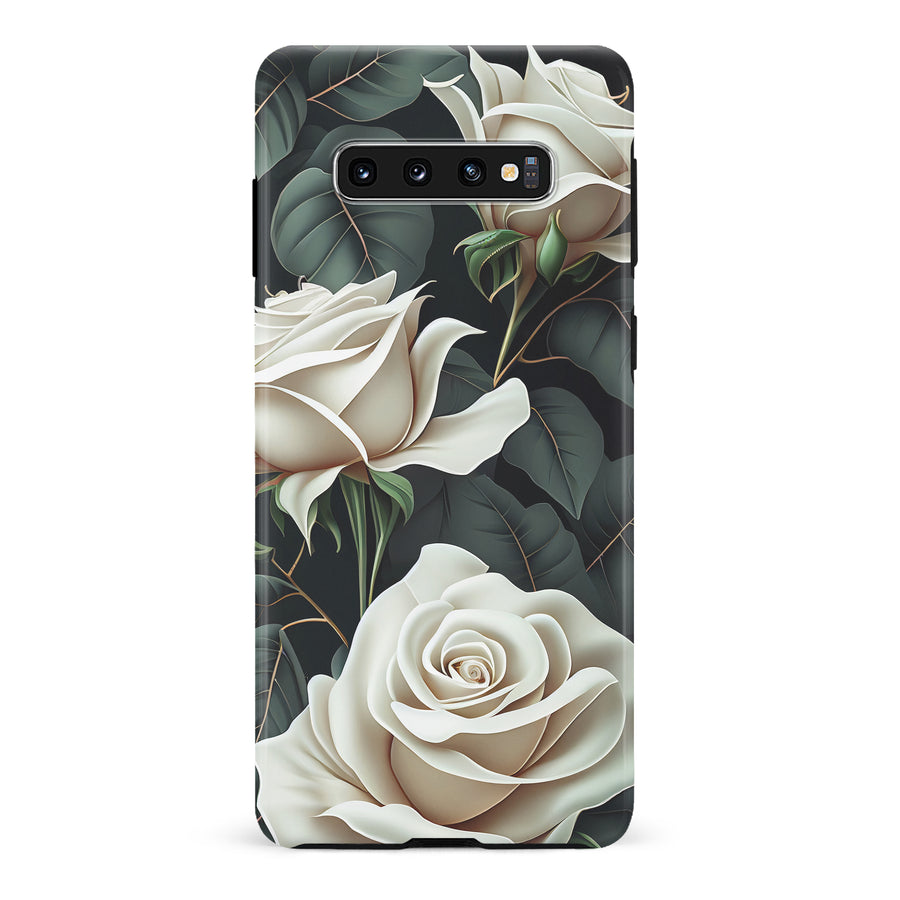 Samsung Galaxy S10 White Roses Phone Case in Green