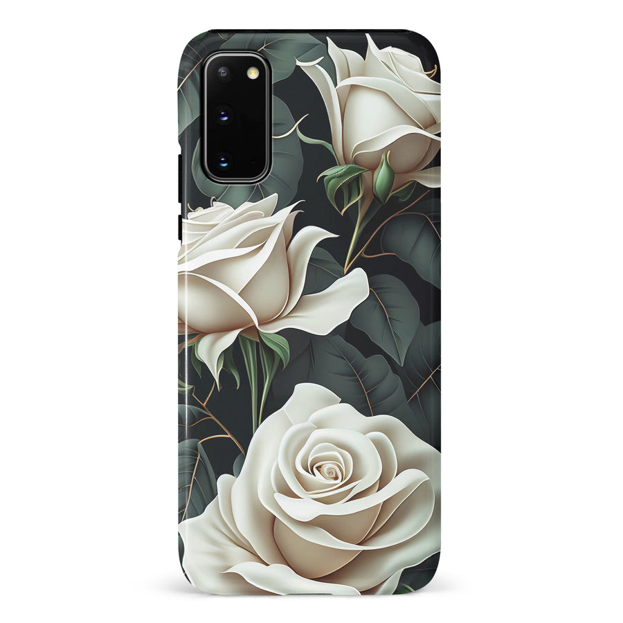 Samsung Galaxy S20 White Roses Phone Case in Green