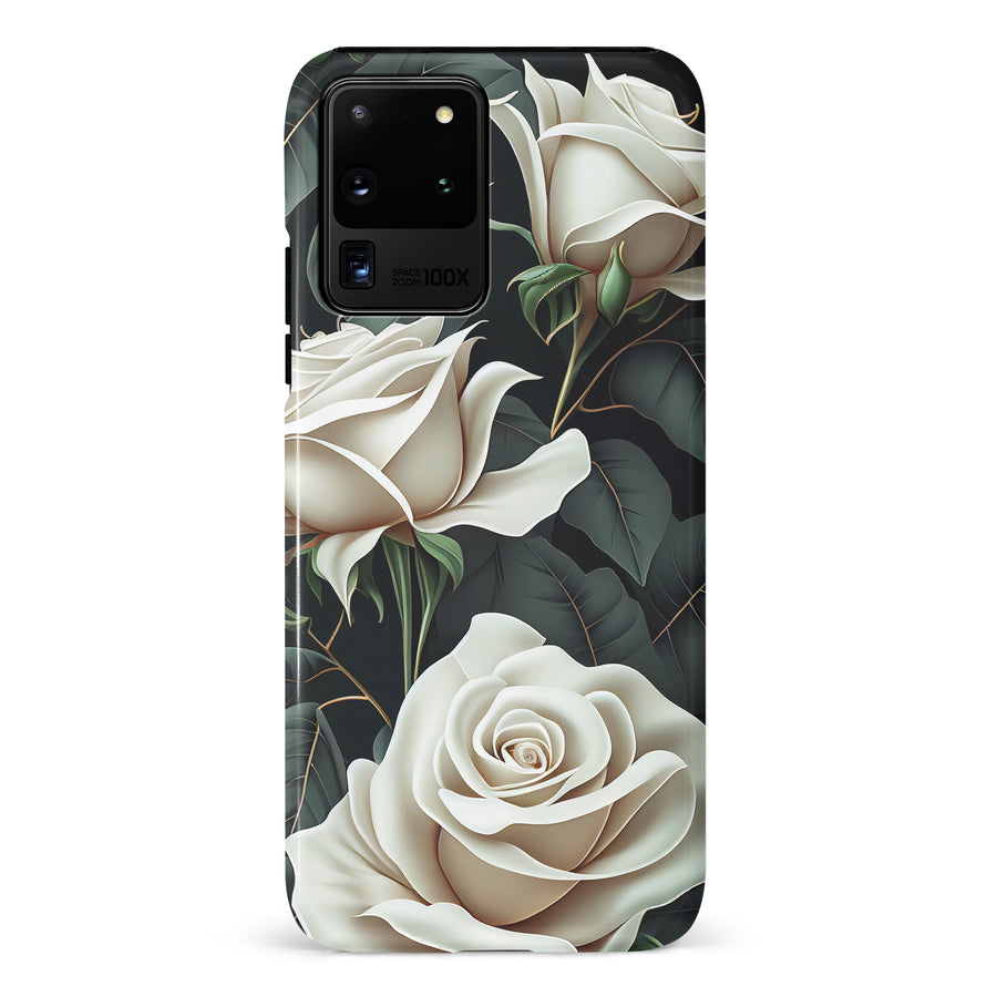 Samsung Galaxy S20 Ultra White Roses Phone Case in Green