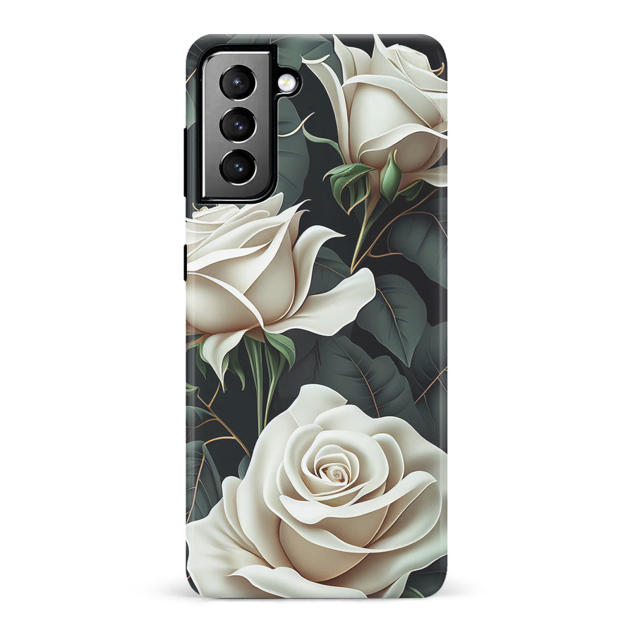 Samsung Galaxy S21 Plus White Roses Phone Case in Green