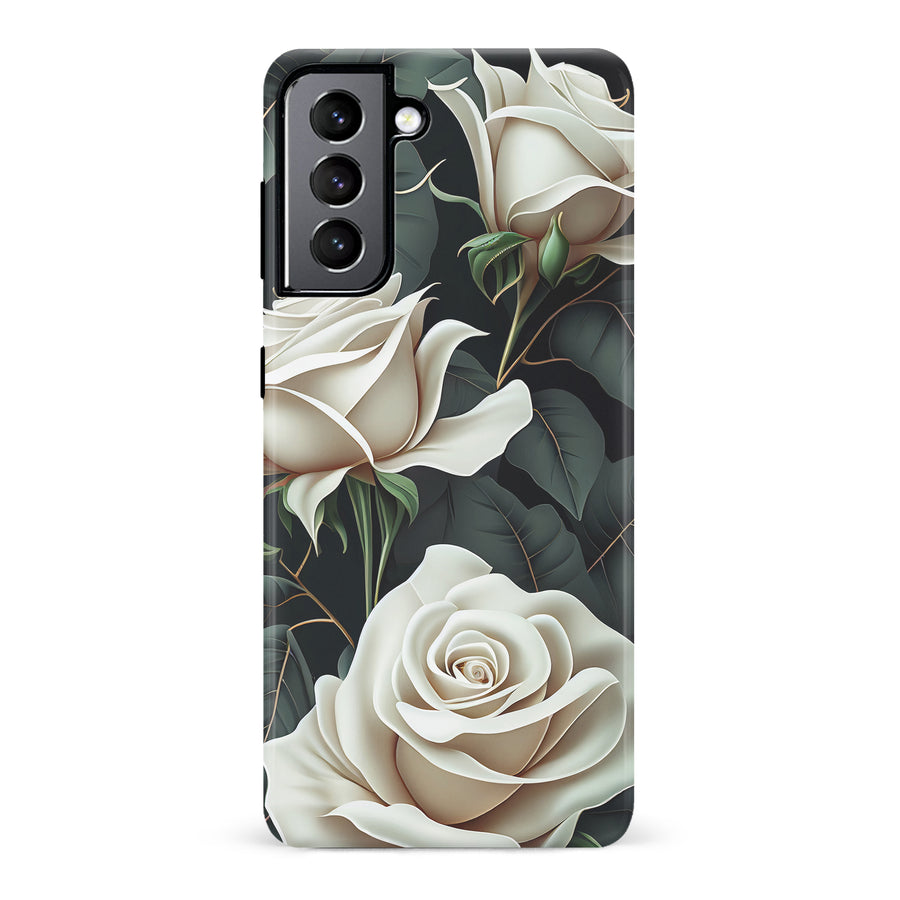 Samsung Galaxy S22 White Roses Phone Case in Green