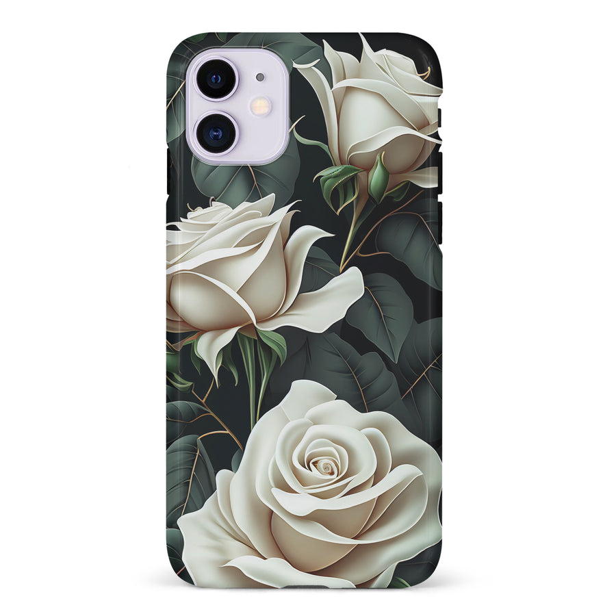 iPhone 11 White Roses Phone Case in Green