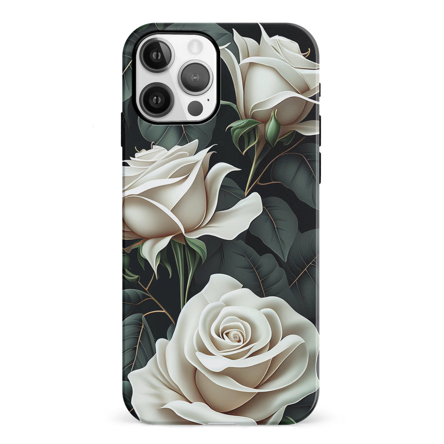 iPhone 12 White Roses Phone Case in Green