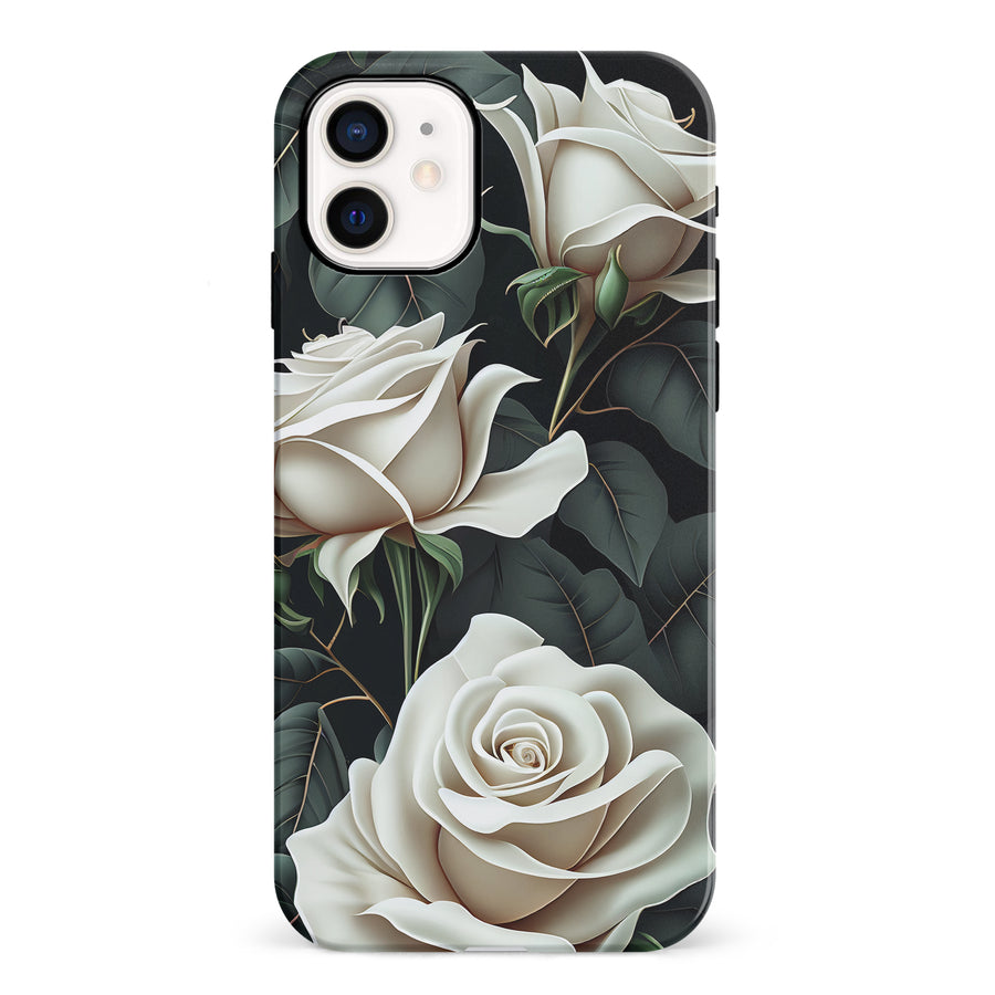 iPhone 12 Mini White Roses Phone Case in Green