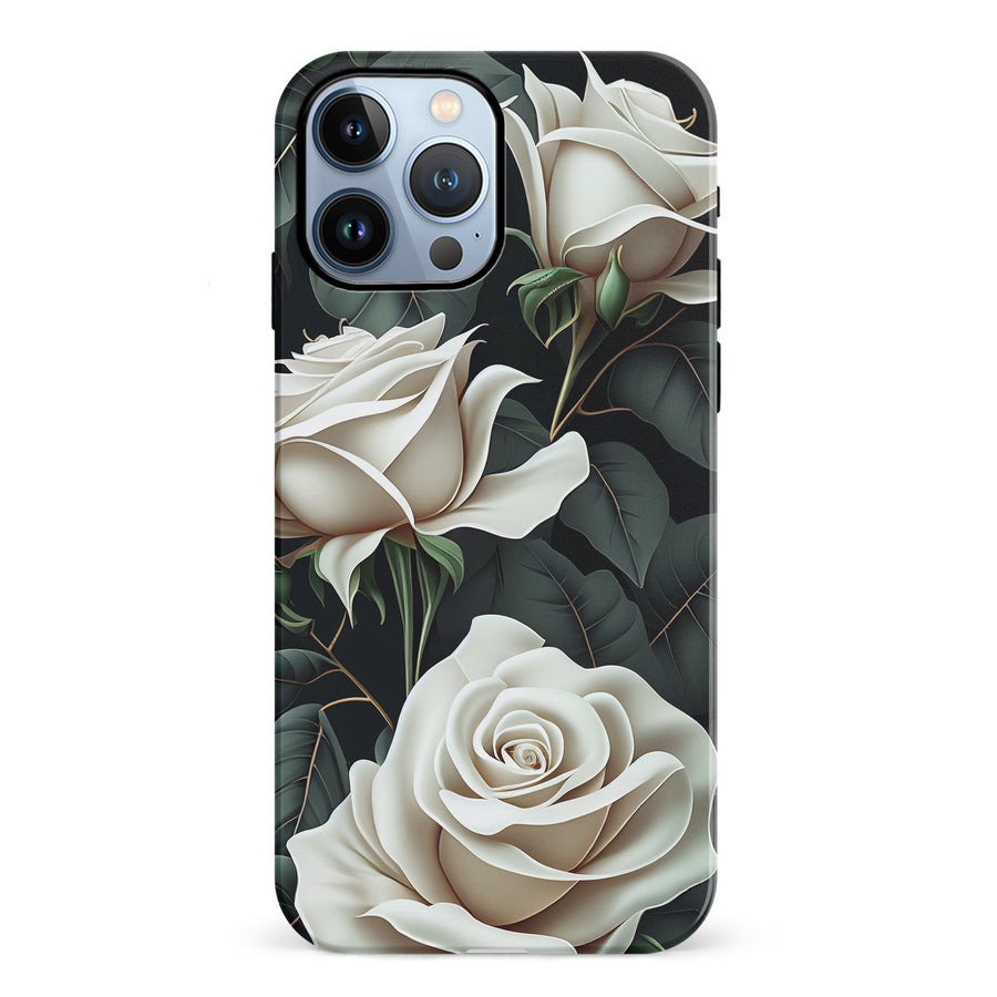 iPhone 12 Pro White Roses Phone Case in Green