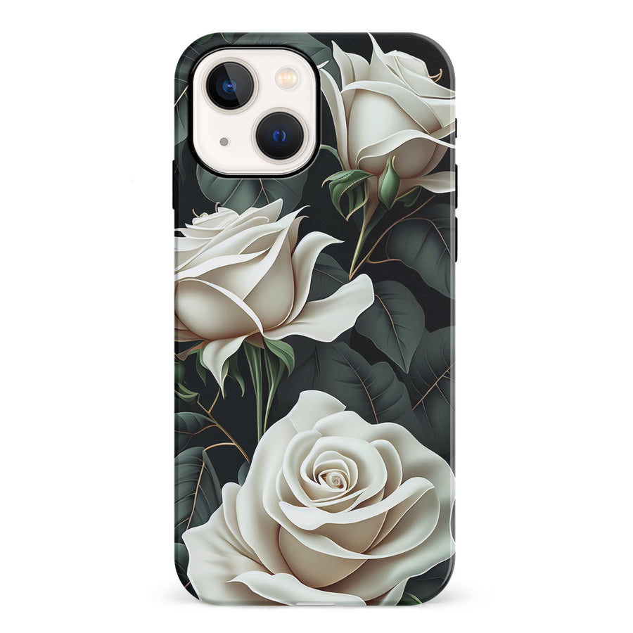 iPhone 13 Mini White Roses Phone Case in Green
