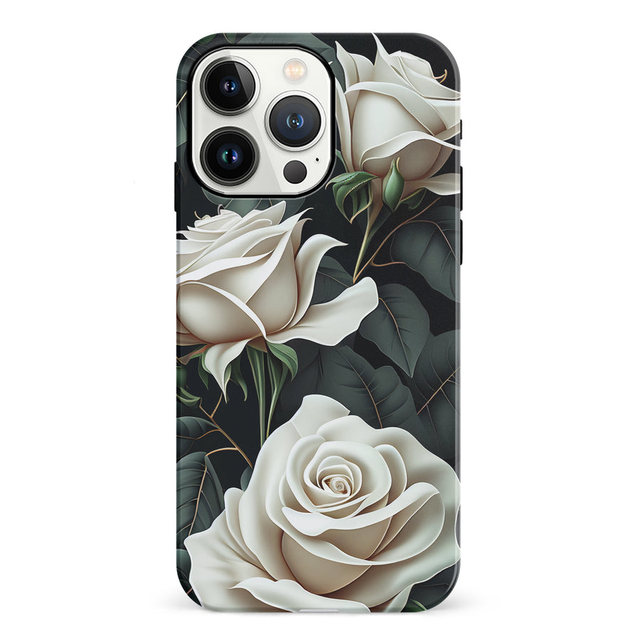 iPhone 13 Pro White Roses Phone Case in Green