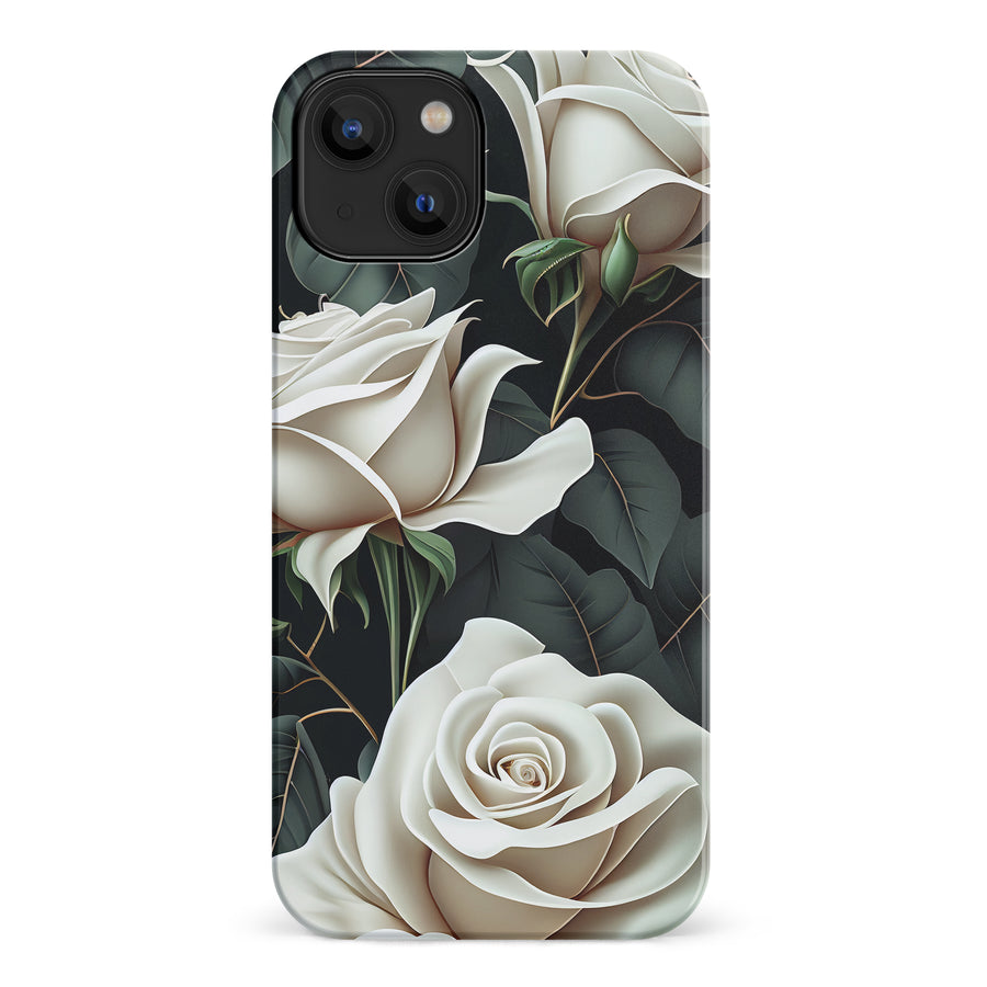 iPhone 14 White Roses Phone Case in Green